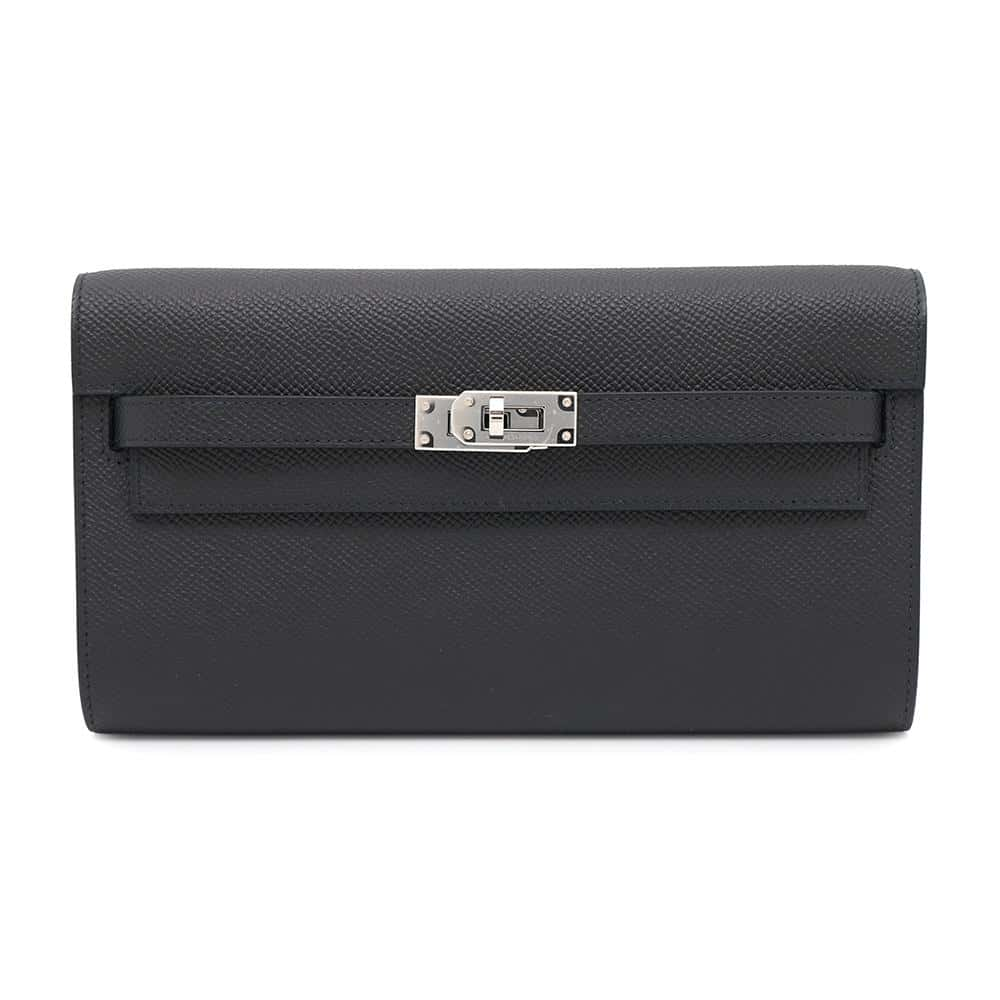 HERMES Kelly wallet long to go Black Epsom