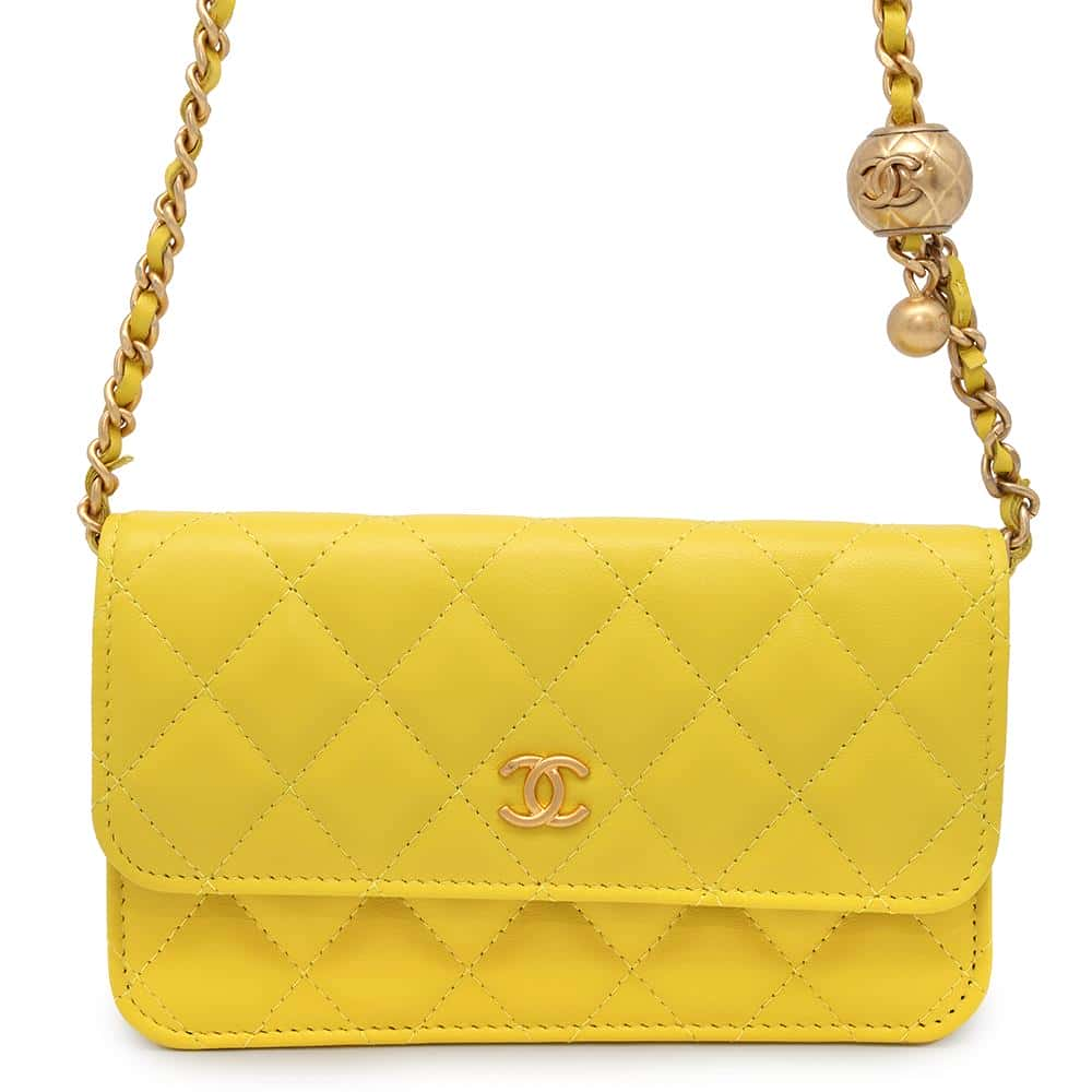 CHANEL Matelasse Cocoball Chain Phone Case YellowAP3071 Lambskin