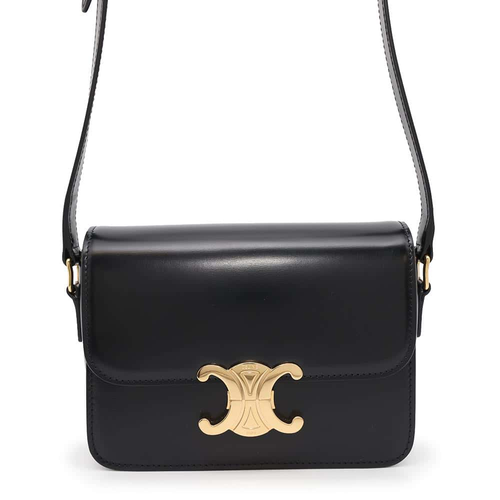 CELINE Teen Triomphe Shoulder Bag Black188423 Shiny Calf Leather