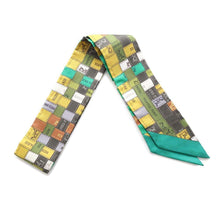 Load image into Gallery viewer, HERMES Twilly Bolduc Check Green/Yellow/Multicolor Silk100%
