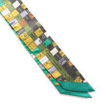 Load image into Gallery viewer, HERMES Twilly Bolduc Check Green/Yellow/Multicolor Silk100%
