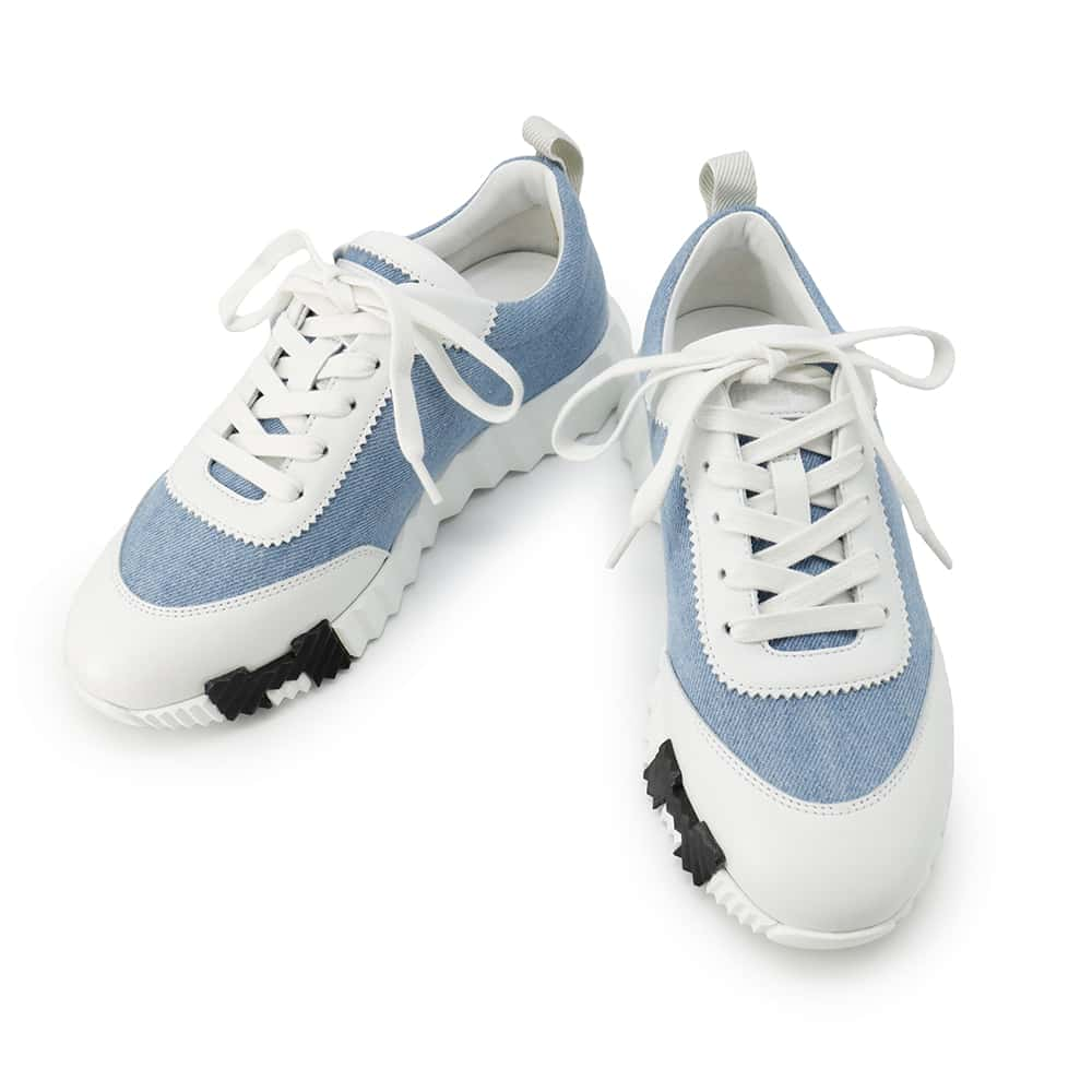 HERMES Sneakers 《Bouncing》 Blue/WhiteH251100Z Denim Leather Size 37.5