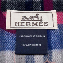 Load image into Gallery viewer, HERMES Cashmere Scarf Tartan Maillon Prune/GrayH394068T Cashmere100%
