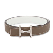 Load image into Gallery viewer, HERMES Belt Buckle &quot;Mole H&quot; &amp; Leather Belt (Kit) 24 Size 75 Etoupe/White Swift Leather Epsom
