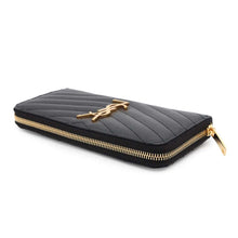 Load image into Gallery viewer, SAINT LAURENT PARIS V Stitch Zip Around Long Wallet Black358094 Leather
