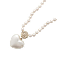 Load image into Gallery viewer, CHANEL CC Logo Heart Necklace WhiteAB7012 Metal Rhinestone Faux Pearl
