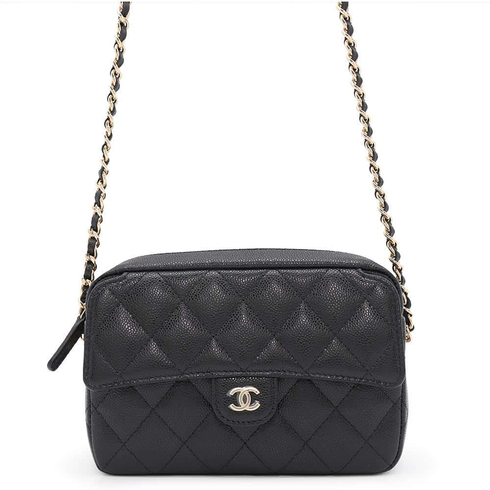 CHANEL Matelasse ChainClutch Shoulder Bag 25 model Black Caviar Leather Size 6.7