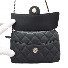 Load image into Gallery viewer, CHANEL Matelasse ChainClutch Shoulder Bag 25 model Black Caviar Leather Size 6.7&quot;
