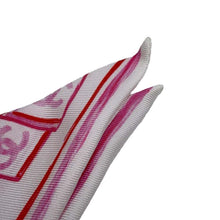 将图像加载到图库查看器中，CHANEL CC Logo Scarf White/Red/Pink Silk100%
