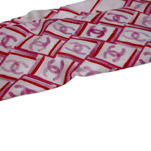 将图像加载到图库查看器中，CHANEL CC Logo Scarf White/Red/Pink Silk100%
