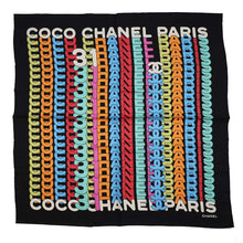 将图像加载到图库查看器中，CHANEL CC LogoPattern Scarf Size 70 Black/MulticolorAA7883 Silk100%
