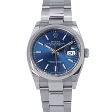 将图像加载到图库查看器中，ROLEX Datejust 36 W36mm Stainless Steel Bright Blue Dial126200
