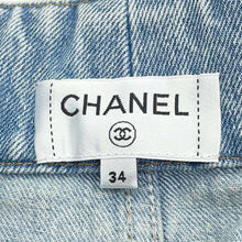 将图像加载到图库查看器中，CHANEL Camellia wide denim pants Size 34 Light Blue/Black/WhiteP70188 Cotton100%
