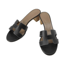 将图像加载到图库查看器中，HERMES Oazis Sandals BlackH071002Z 01360 Leather Size 36
