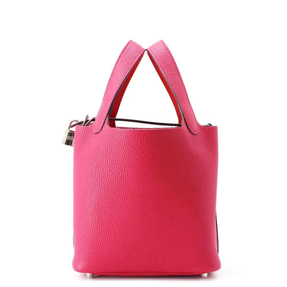 HERMES Picotin Lock Eclat Rose Mexico/Rouge Coeur Taurillon Clemence Swift Leather Size PM