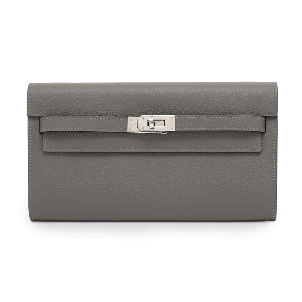 HERMES Kelly wallet long to go Gris Meyer Evercolor