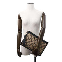 将图像加载到图库查看器中，GUCCI GG Wool Clutch Bag Black/Beige597627 Leather Wool
