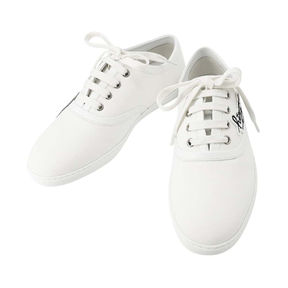 HERMES Innocent Sneakers White Canvas Leather Size 38.5