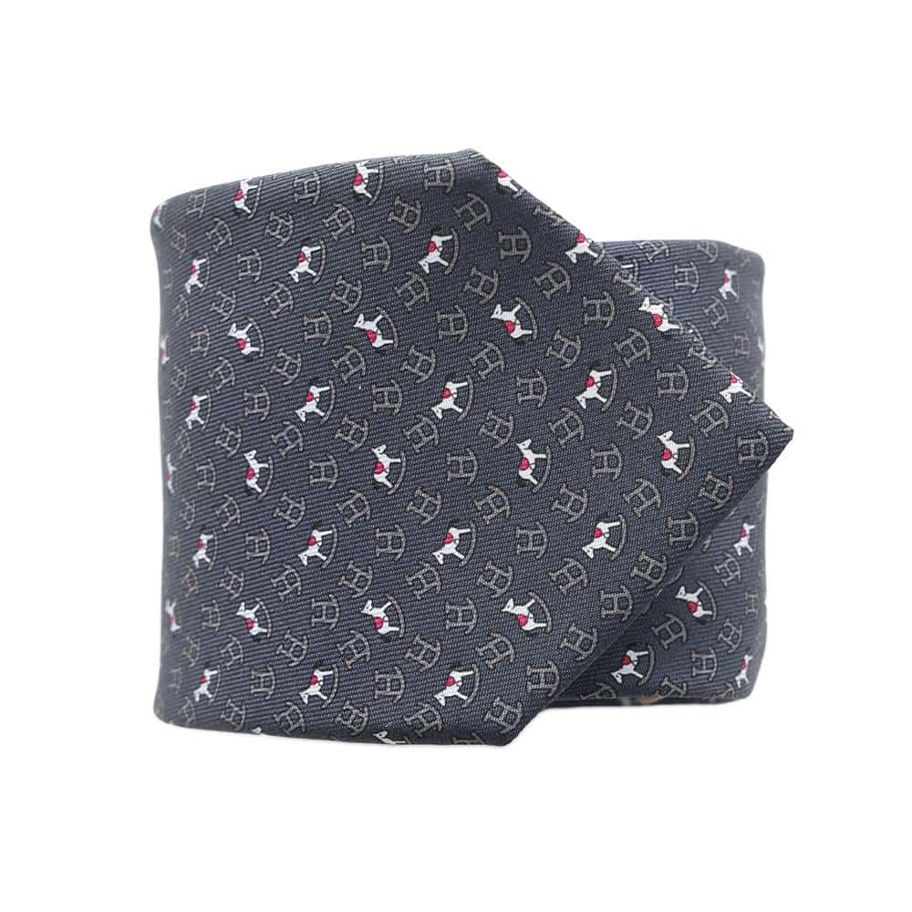 HERMES Rocking Horse Tie Gris Fonce/Ciel/Fuchsia Silk100%