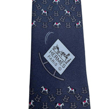 Load image into Gallery viewer, HERMES Rocking Horse Tie Gris Fonce/Ciel/Fuchsia Silk100%
