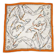 将图像加载到图库查看器中，HERMES Carre Geant Chevaux Dechaines Size 140 Orange/Natural/Vert de Gris Cashmere70% Silk30%
