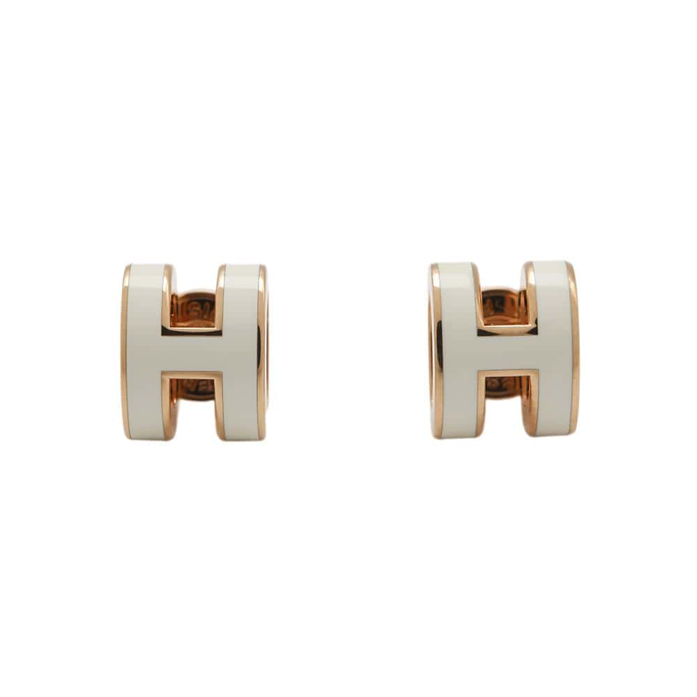 HERMES Pop Ash Earrings Size Mini White Metal Lacquer