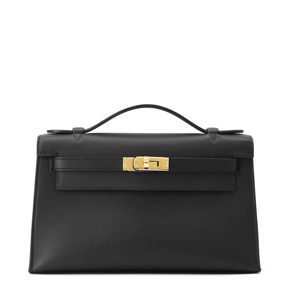 HERMES PochetteKelly Black Swift Leather