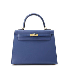 Load image into Gallery viewer, HERMES Kelly Sellier Blue Tie Veau Madame Size 25
