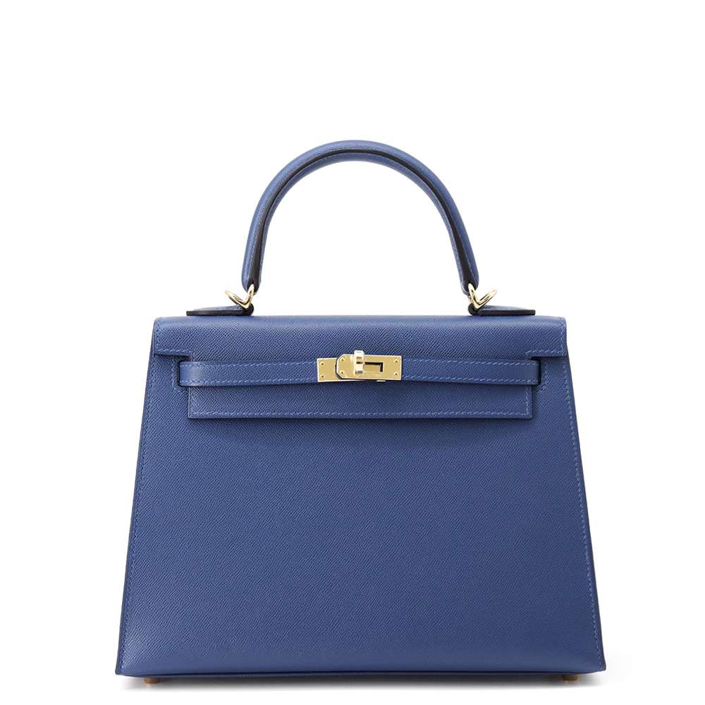 HERMES Kelly Sellier Blue Tie Veau Madame Size 25