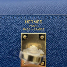 将图像加载到图库查看器中，HERMES Kelly Sellier Blue Tie Veau Madame Size 25
