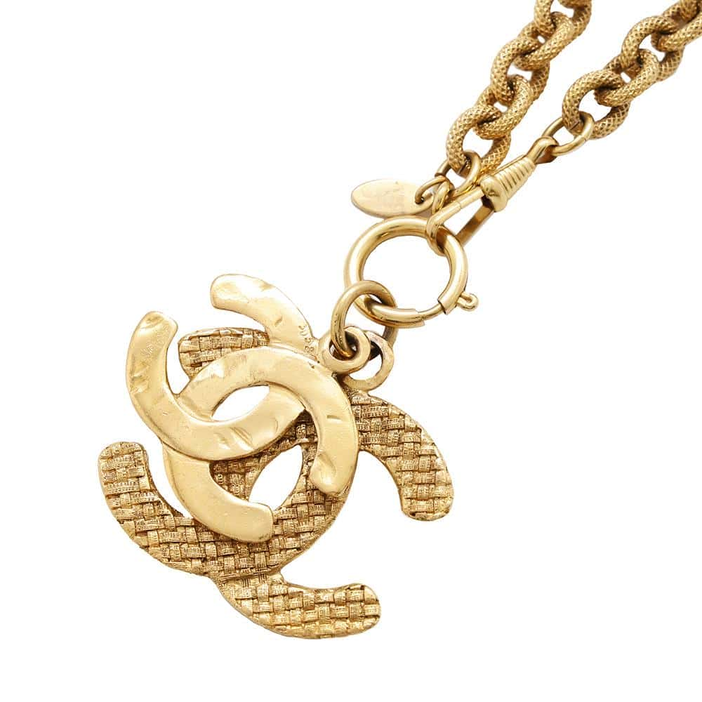 CHANEL Double CC Logo Long Necklace Gold Metal