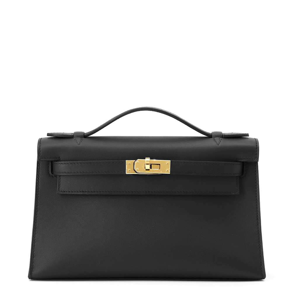 HERMES PochetteKelly Black Swift Leather