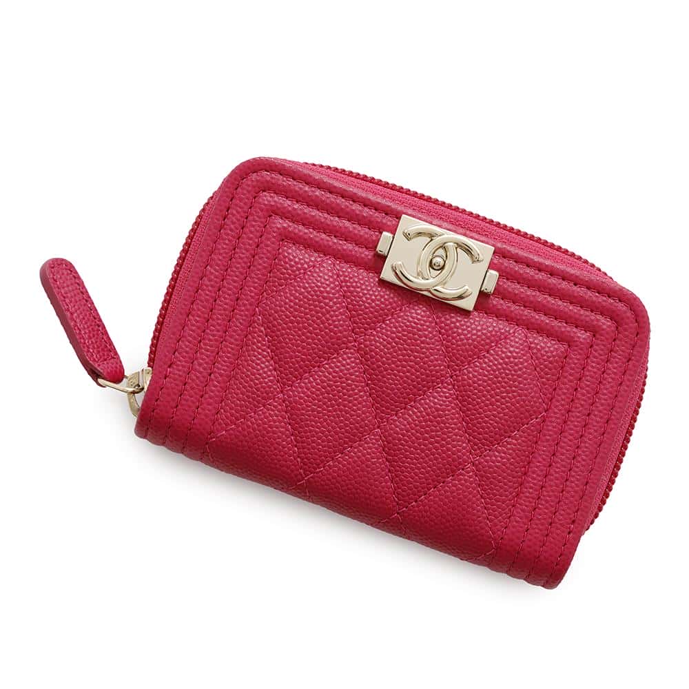 CHANEL Boy Chanel Zip AroundCoin purse PinkA80602 Caviar Leather