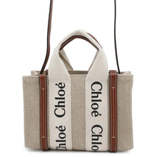 Load image into Gallery viewer, Chloe Woody Tote Bag Beige/White/BrownCHC22AP237I2690U Canvas Calf Leather Size Mini
