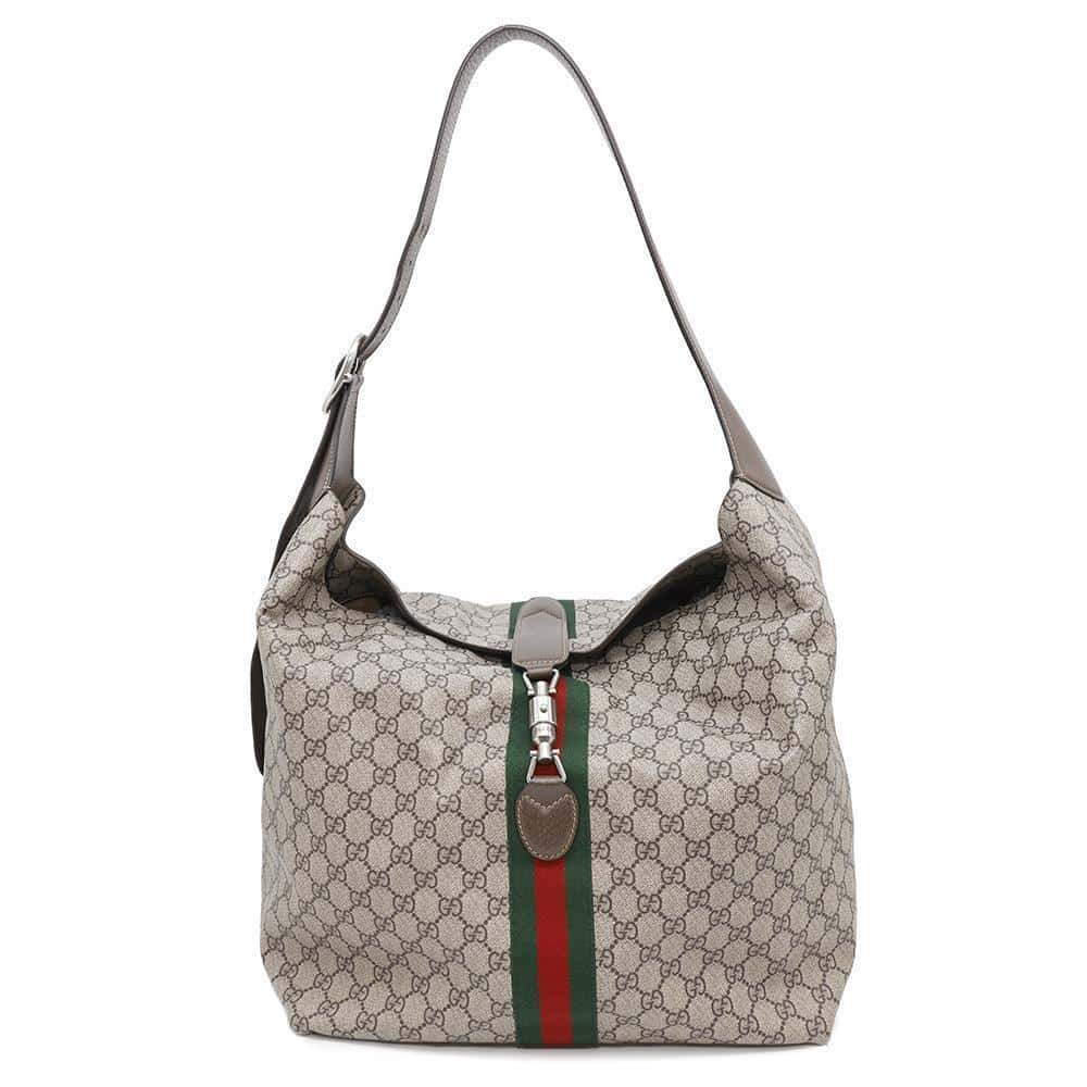 GUCCI Jackie 1961 GG Supreme One Shoulder Bag Beige/Brown758684 PVC Leather Size Medium