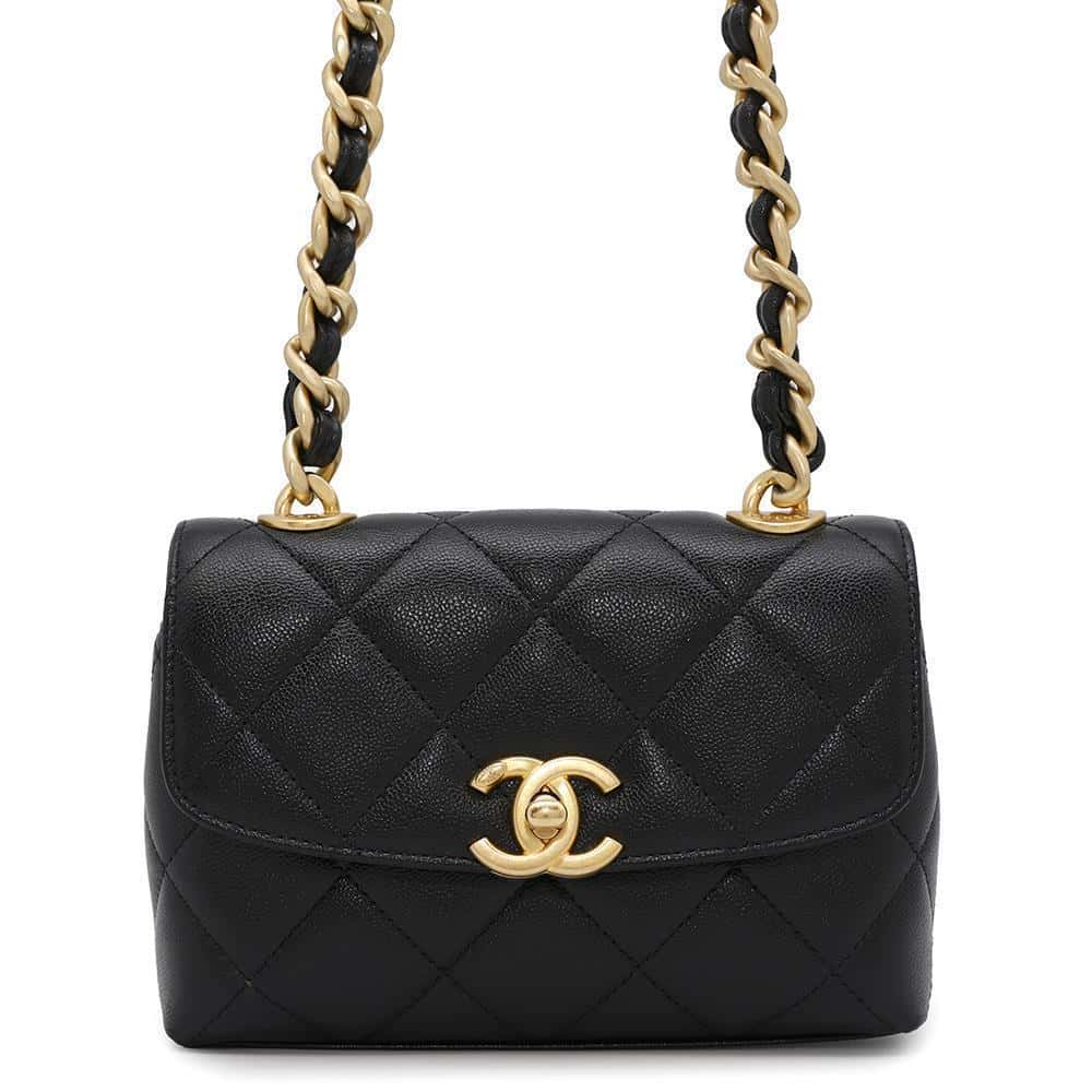 CHANEL Matelasse Mini Flap ChainShoulder Bag BlackAS3779 Caviar Leather