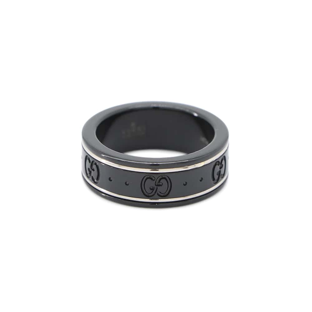 GUCCI GGIcon Ring Size 11/Approximately#10 Black/Silver225985 K18WG Black synthetic corundum