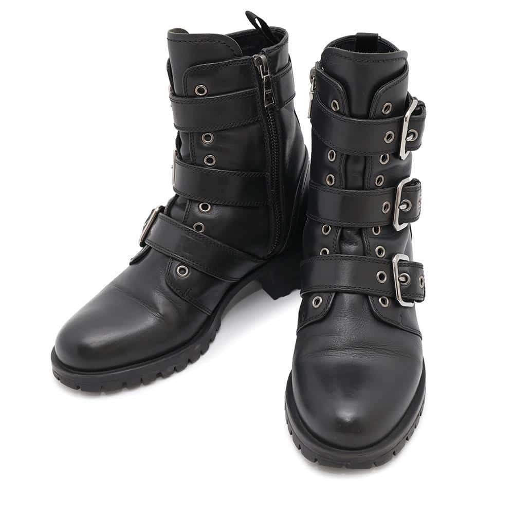 PRADA 3Belt Boots Black Leather Size 37.5