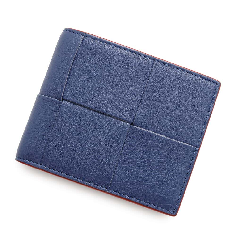 Bottega Veneta Cassette Bifold Wallet Blue/Red Leather