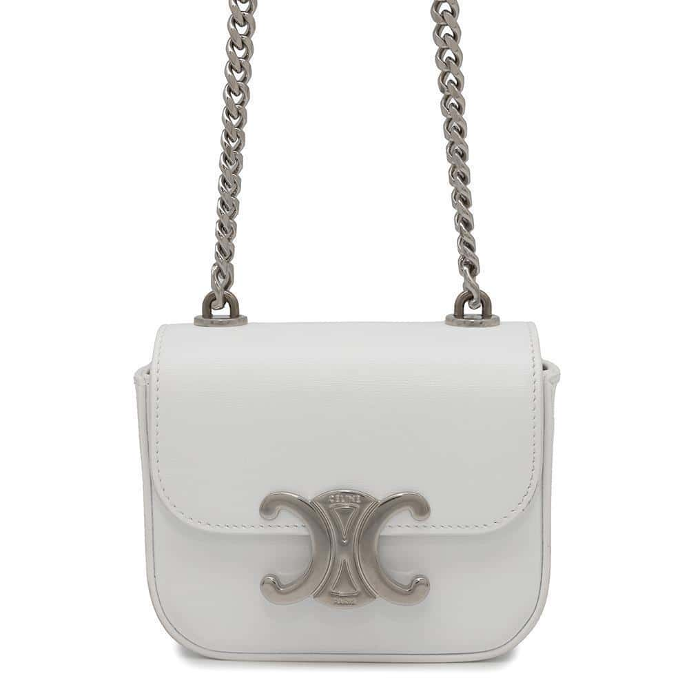 CELINE Mini Claude ChainShoulder Bag White10L843DPV Shiny Calf Leather