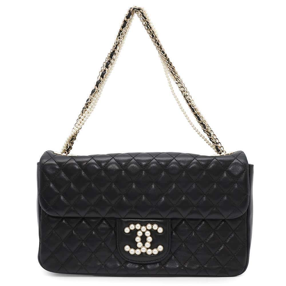 CHANEL Matelasse ChainShoulder Bag Westminster BlackA39011 Lambskin Faux Pearl