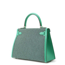 Load image into Gallery viewer, HERMES Kelly Sellier Menthe/White/Black Toile Cadrille Swift Leather Size 28
