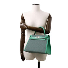 Load image into Gallery viewer, HERMES Kelly Sellier Menthe/White/Black Toile Cadrille Swift Leather Size 28
