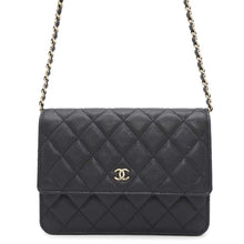 将图像加载到图库查看器中，CHANEL Matelasse Square Chain Wallet Black Caviar Leather
