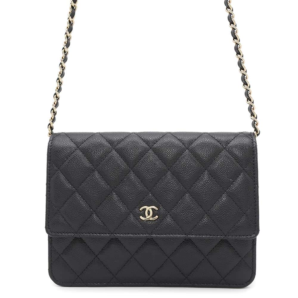 CHANEL Matelasse Square Chain Wallet Black Caviar Leather