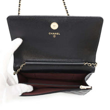 将图像加载到图库查看器中，CHANEL Matelasse Square Chain Wallet Black Caviar Leather
