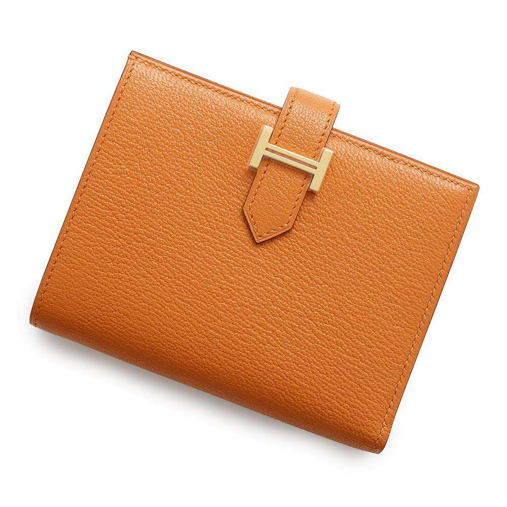 HERMES Bean compact Orange Chevre Myzore Goatskin