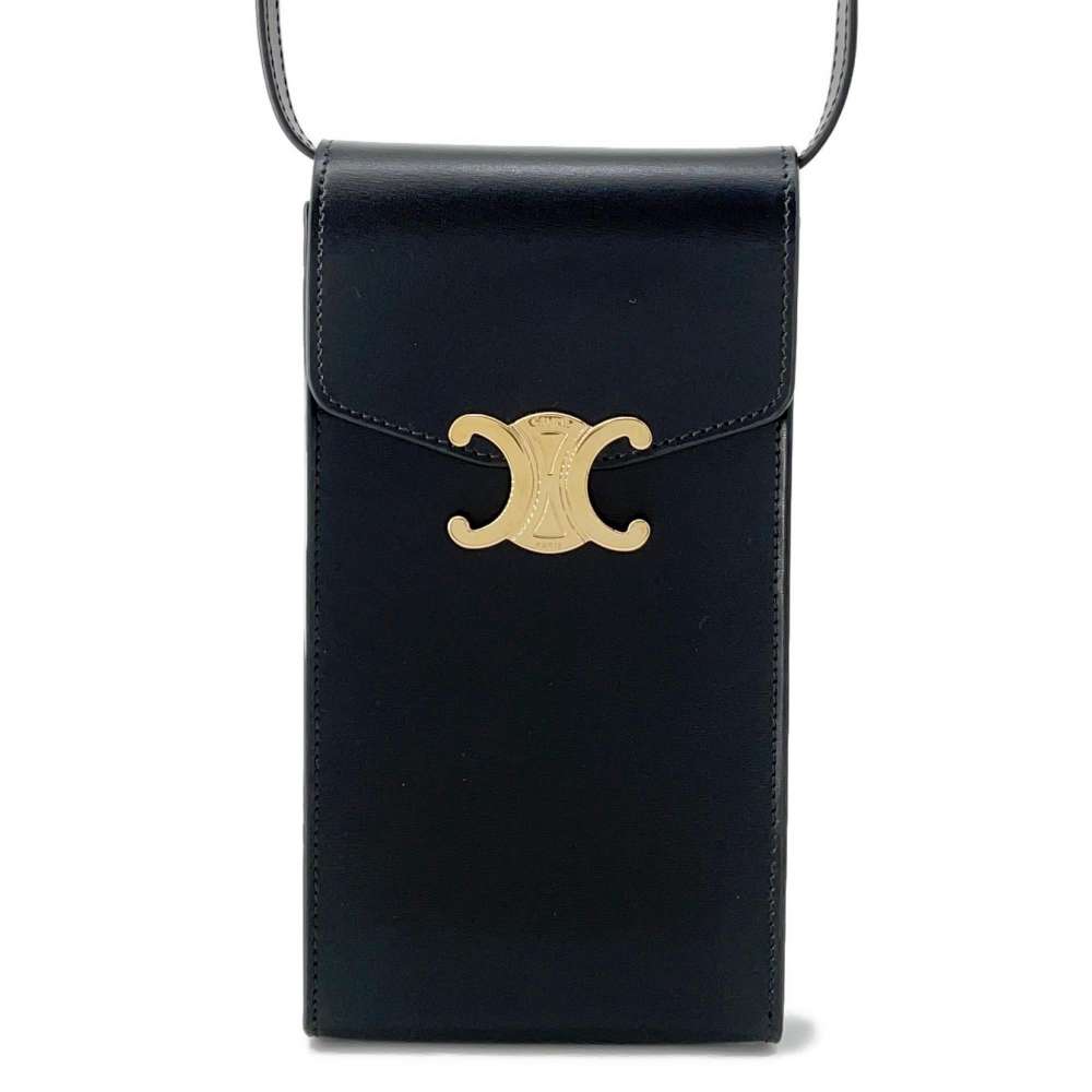 CELINE Triomphe Phone Holder Black10K683DPV.38NO Shiny Calf Leather