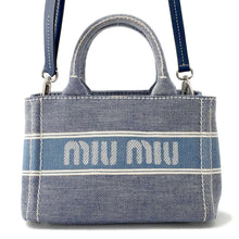 将图像加载到图库查看器中，MIUMIU Logo 2WAY Handbag Light Blue/White5BA253 Canvas Leather
