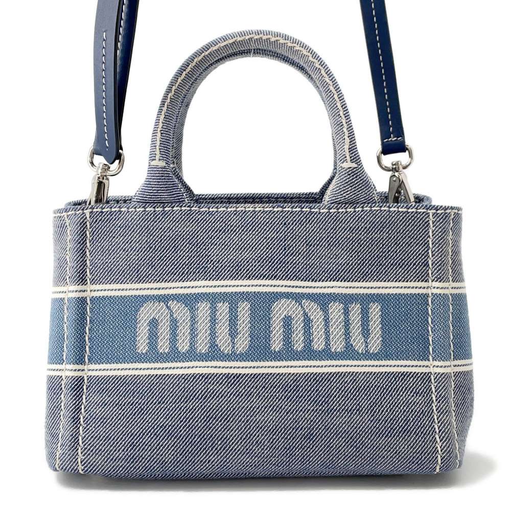 MIUMIU Logo 2WAY Handbag Light Blue/White5BA253 Canvas Leather